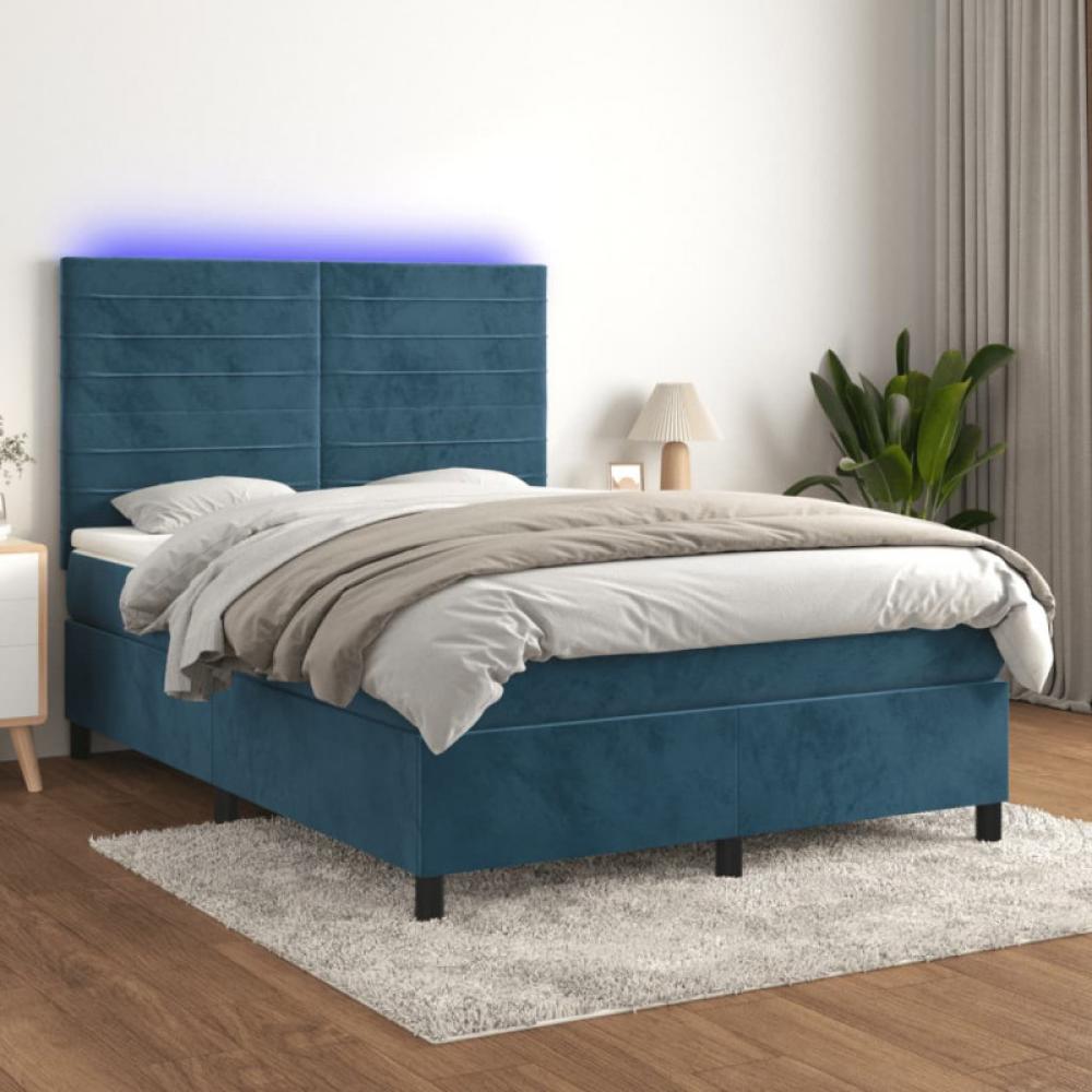 Boxspringbett mit Matratze & LED Samt Dunkelblau 140 x 200 cm Bild 1