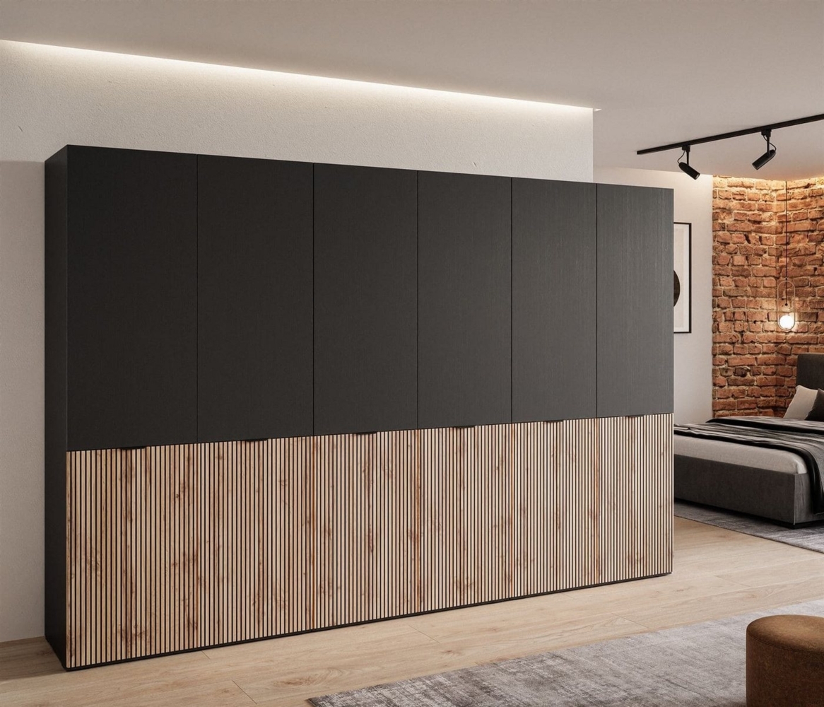 MOEBLO Drehtürenschrank MINEWRA NOVA 300 (mit 6 Türen – Moderner Drehtürenschrank mit eleganten Glastüren und gefrästen Fronten, viel Stauraum für Schlafzimmer & Garderobe) (B xHx T): 303 cm x 200 cm x 49 cm Bild 1