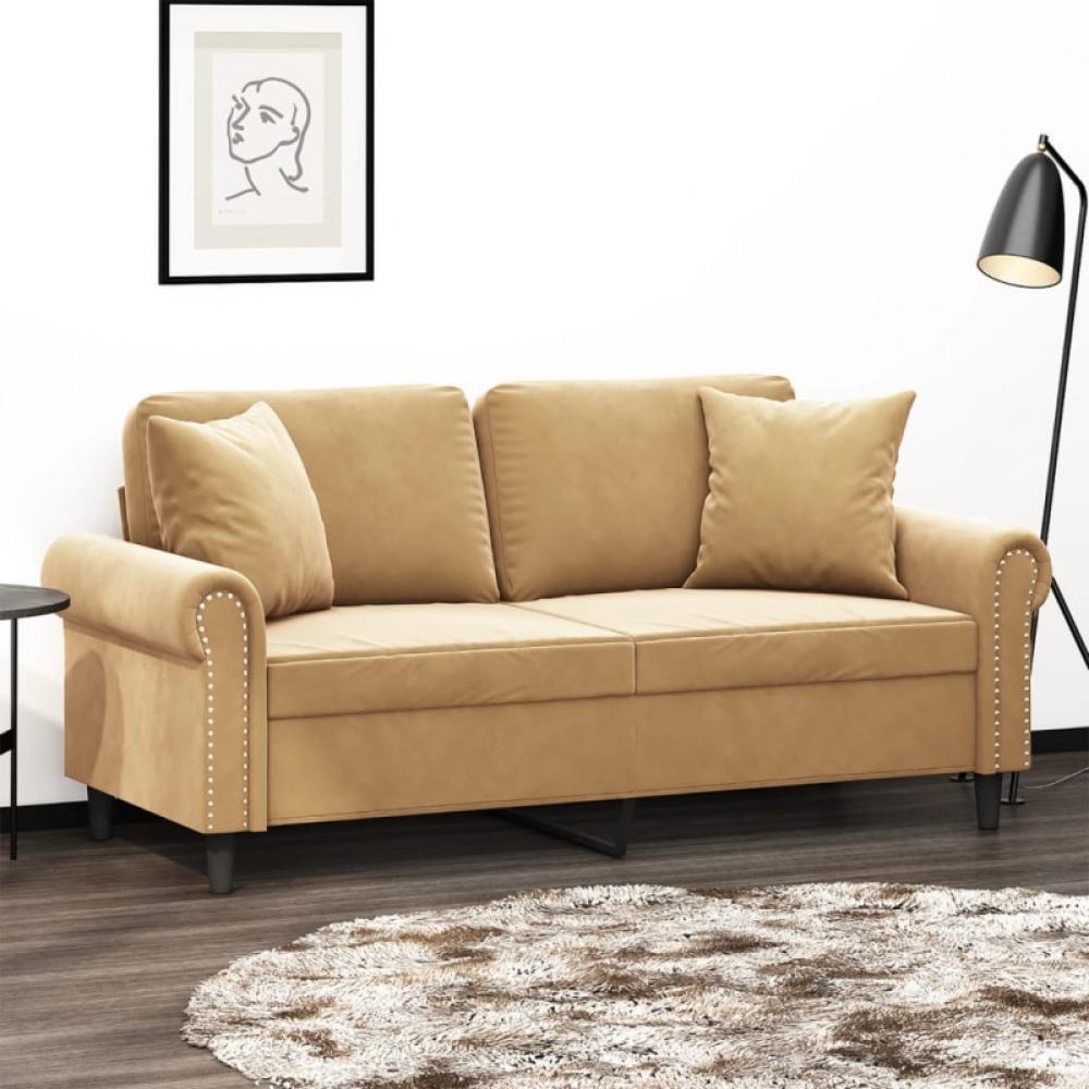 2-Sitzer-Sofa mit Zierkissen Braun 140 cm Samt (Farbe: Braun) Bild 1