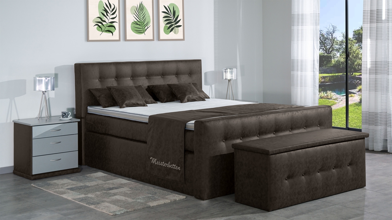 Meisterbetten Boxspringbett Celo 100x220 in MS-Brown, Matratzenbezug Nano, Ergoflex-Topper Bild 1