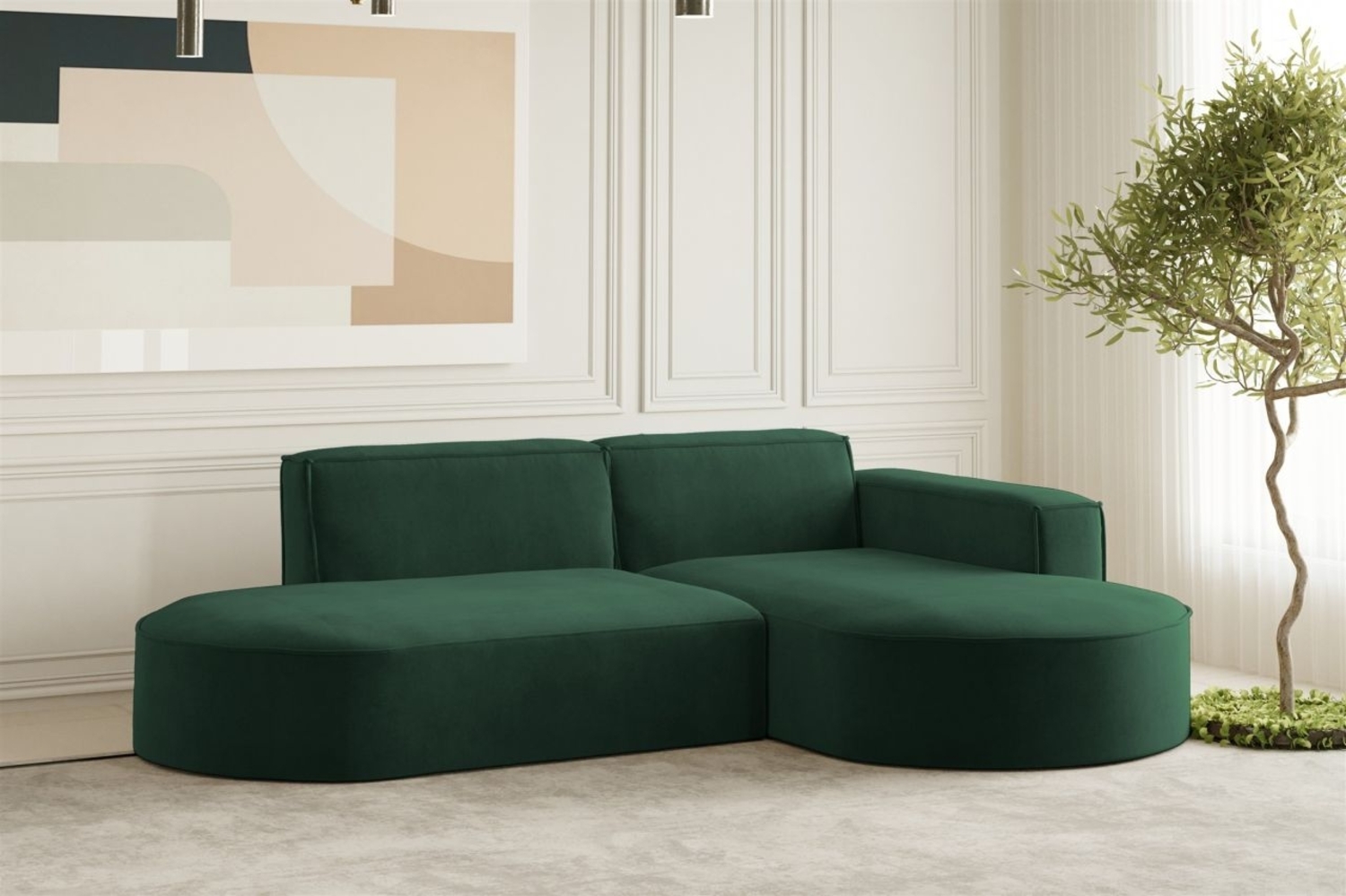 Ecksofa Designersofa PALMA XS in Stoff Noel Grün Ottomane Rechts Bild 1