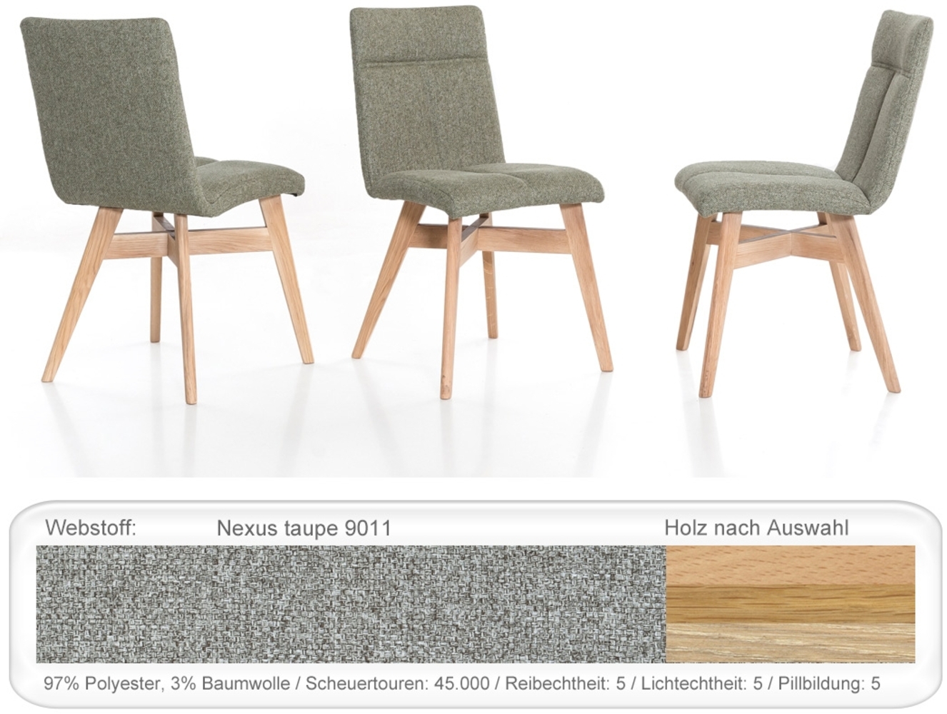Stuhl Aranel mit Schwingrücken Polsterstuhl Esszimmerstuhl Massivholz Eiche bianco geölt, Nexus taupe Bild 1