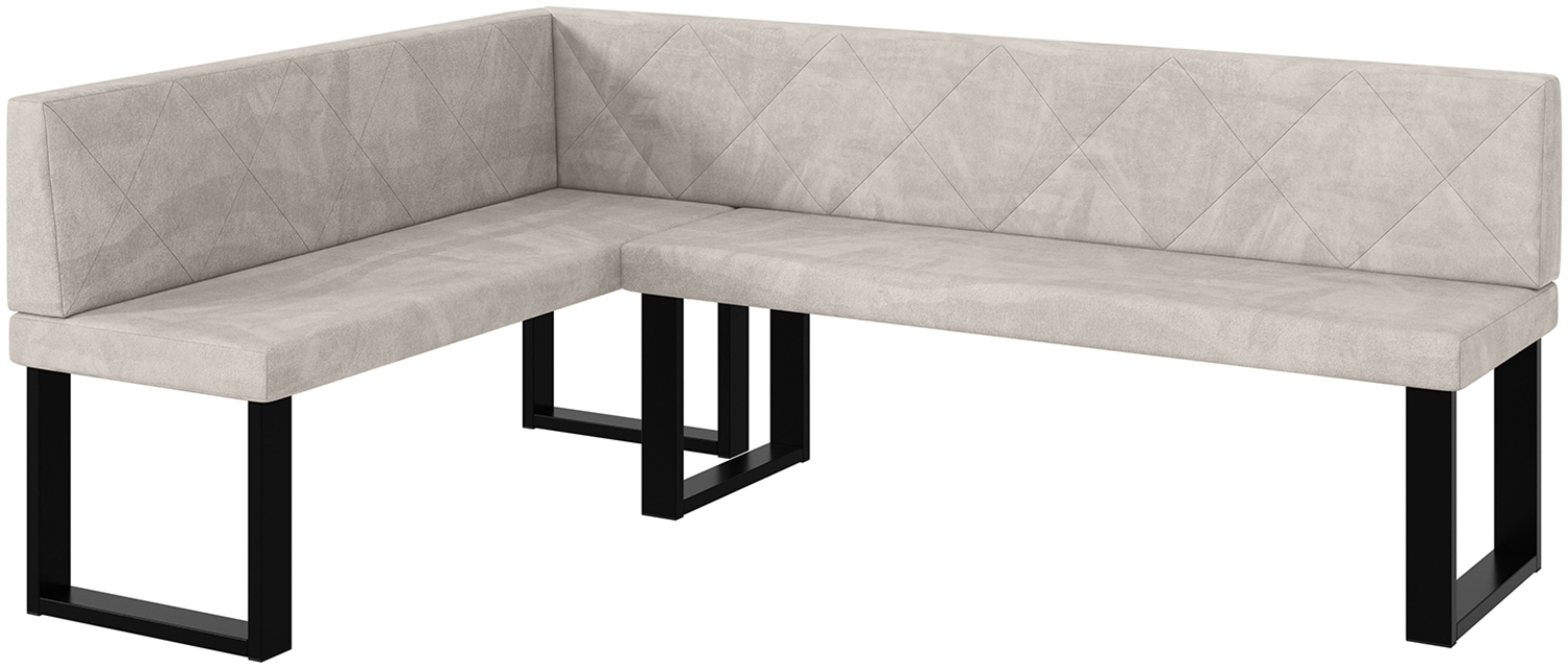 MEBLINI Eckbank für Esszimmer - Küchenbank - Essecke - Sitzecke Küche - ERIC - U-Beine 142x196x87cm Links - Beige Samt Bild 1