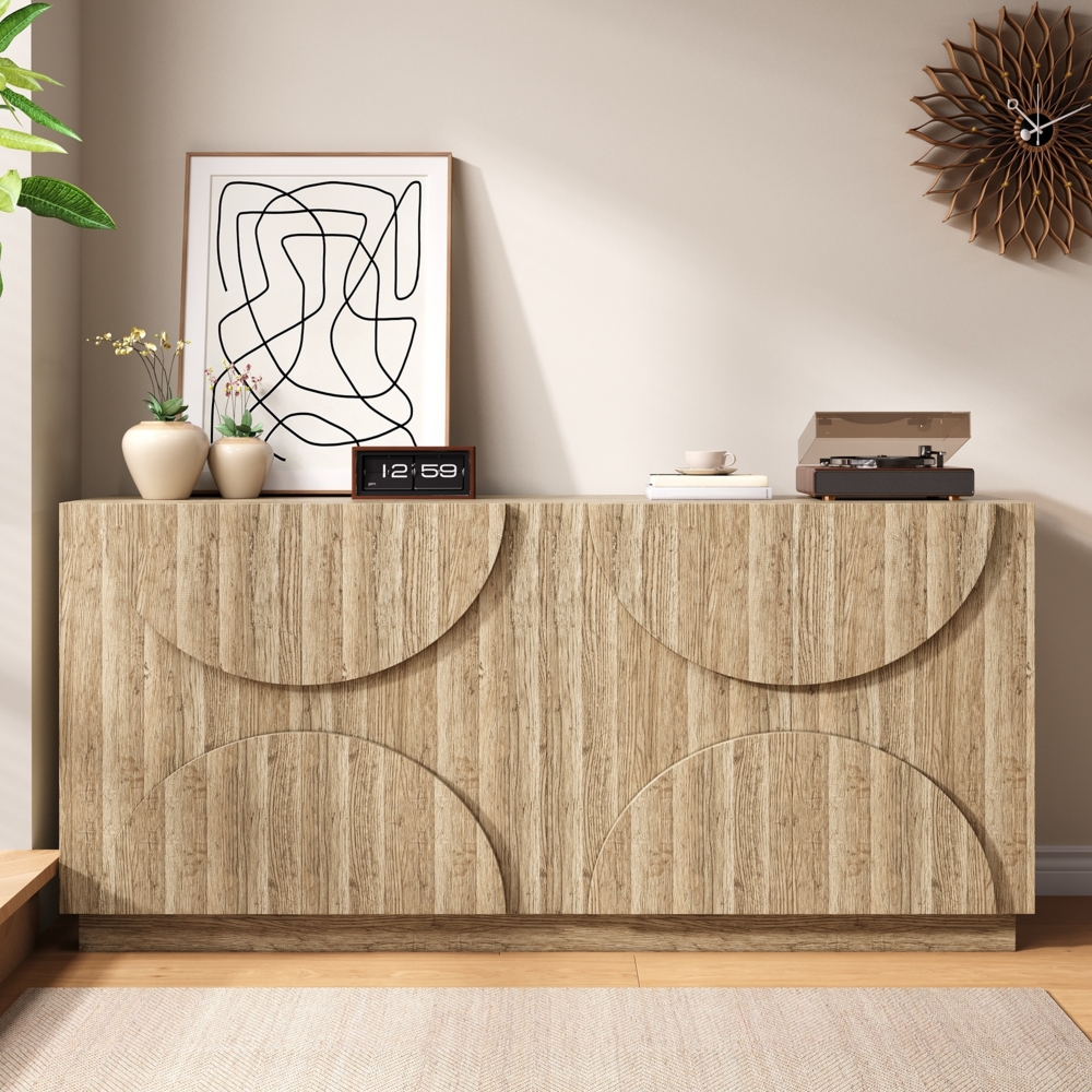 Sideboard 160 x 40 x 80 cm - Natürliches Design mit bogenförmigen Türen Bild 1