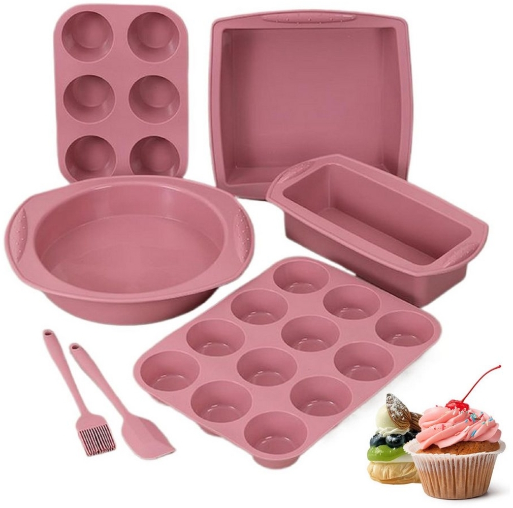 RWEUOQ Backform Backform Silikon Backform Backblech-Set 7 teilig mit Bürste und Spatel, (aus lebensmittelechtem Silikon), Antihaftbeschichtet und leicht zu entformen, für Kuchen, Muffins usw. Bild 1