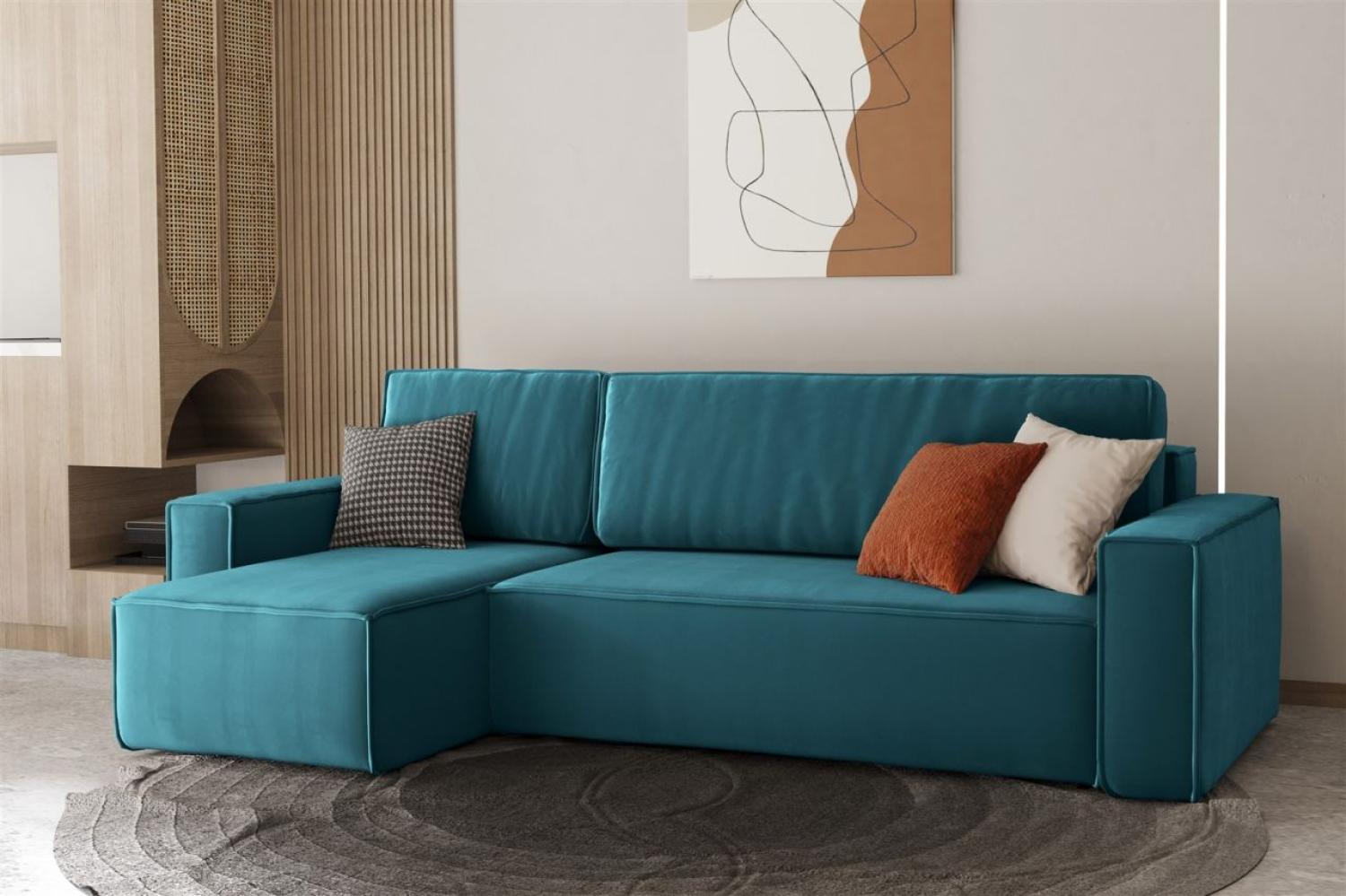 Ecksofa Schlafsofa Sofa MARIS Stoff Ozeanblau Ottomane Links Bild 1