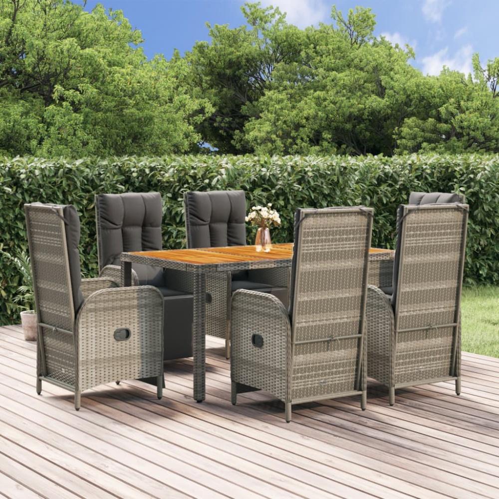 vidaXL 7-tlg. Garten-Essgruppe mit Kissen Grau Poly Rattan Bild 1