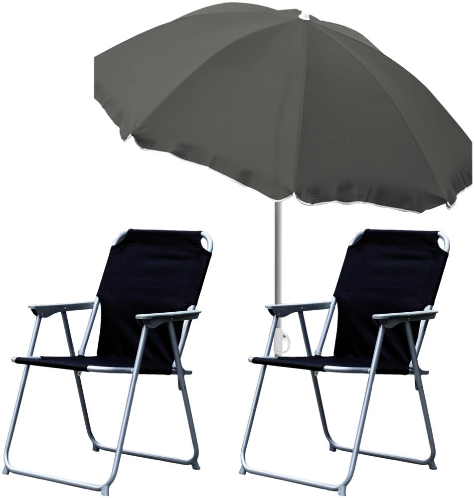 2x Campingstuhl Klappstuhl Schwarz + Sonnenschirm Ø200cm Anthrazit Bild 1