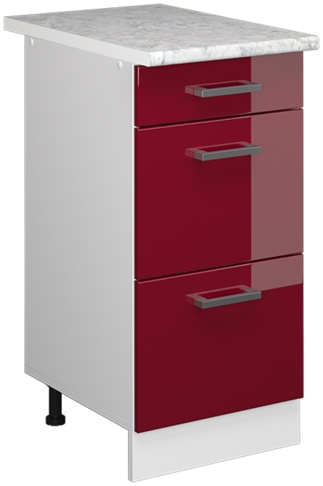 Vicco Küchenunterschrank R-Line, Bordeaux Hochglanz/Weiß, 40 cm mit Schubladen, und Arbeitsplatte Bild 1