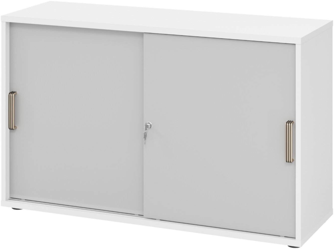 bümö Schiebetürenschrank 2OH - Aktenschrank abschließbar, Sideboard Schrank mit Schiebetüren in Weiß/Grau, Streifengriff - Büroschrank aus Holz mit Schiebetür, Büro Kommode für Ordner & Co, 1752S-W-5-SG Bild 1