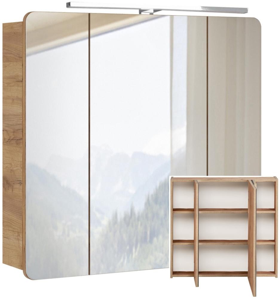 Spiegelschrank 80 cm mit LED Beleuchtung LUTON-56 Wotan Eiche Nb. Nb. B/H/T ca. 80/75-80/16 cm Bild 1