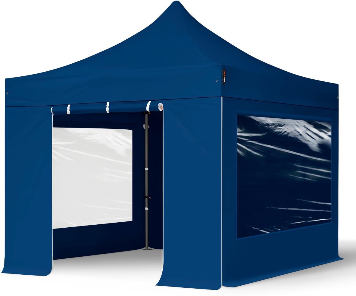 3x3 m Faltpavillon, PREMIUM Stahl 40mm, Seitenteile mit Panoramafenstern, blau Bild 1