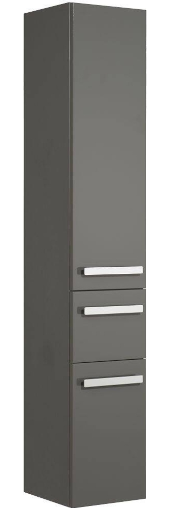 Badezimmer Hochschrank FES-4005-66 in Hochglanz Lack Steingrau mit 2 Türen & 1 Schubkasten - B/H/T: 30/168/33cm Bild 1