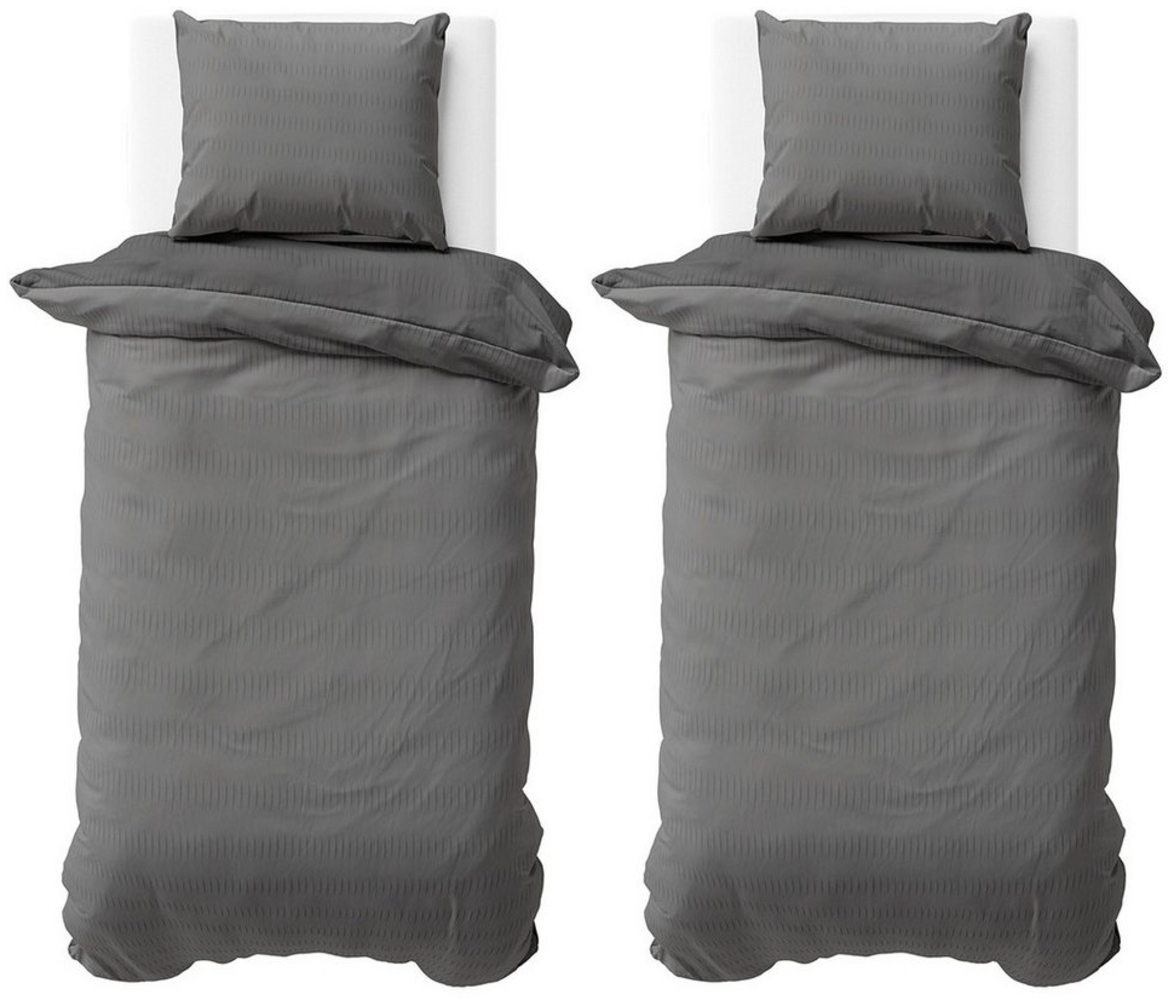 Visaggio Bettwäsche Wendebettwäsche Allergiker geeignet, Seersucker, 4 teilig, bügel- und knitterfrei, Einfarbig mit Wendeseite Bild 1