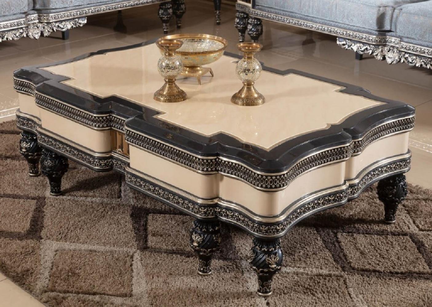 Casa Padrino Luxus Barock Couchtisch Beige / Schwarz / Gold - Prunkvoller Massivholz Wohnzimmertisch im Barockstil - Barock Wohnzimmer Möbel - Edel & Prunkvoll Bild 1