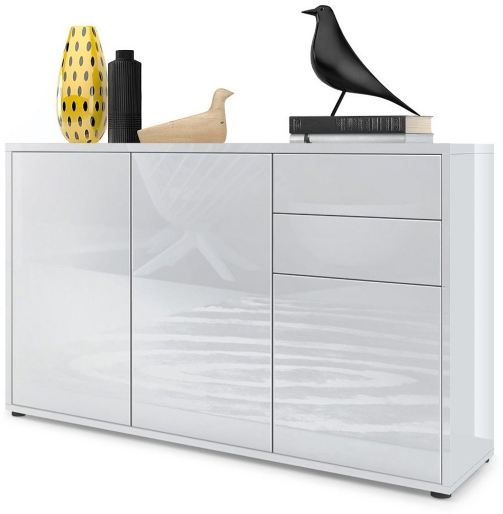 Vladon Sideboard Ben V3, Kommode mit 3 Türen und 2 Schubladen, Weiß Hochglanz/Weiß Hochglanz (117 x 74 x 36 cm) Bild 1