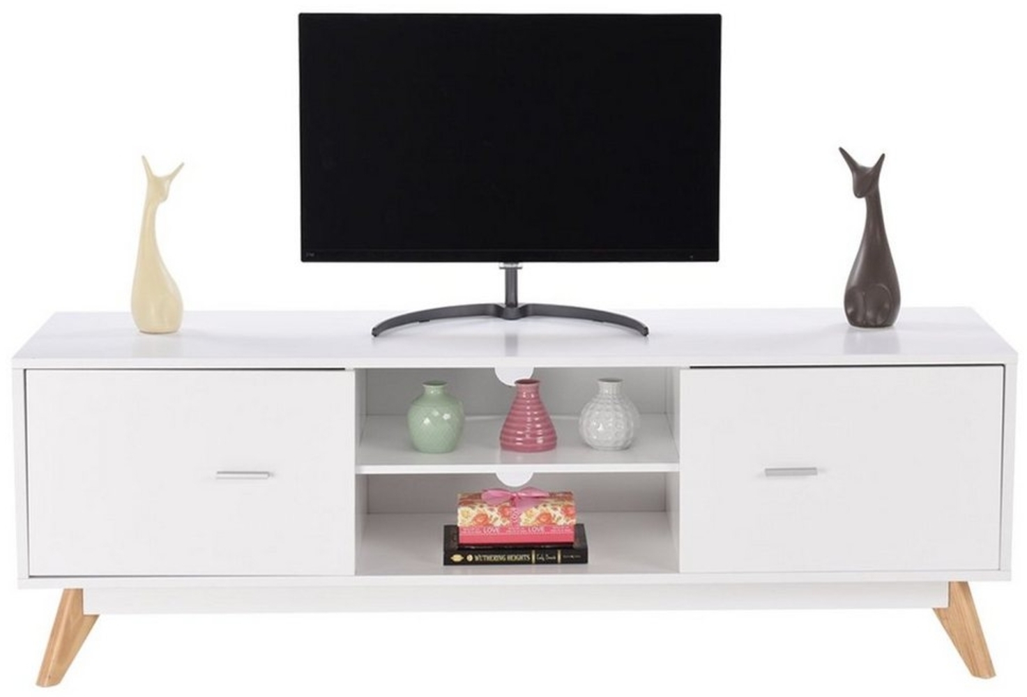 COSTWAY TV-Schrank mit 2 Türen & 2 Fächern,Holz,140x40x48cm Bild 1