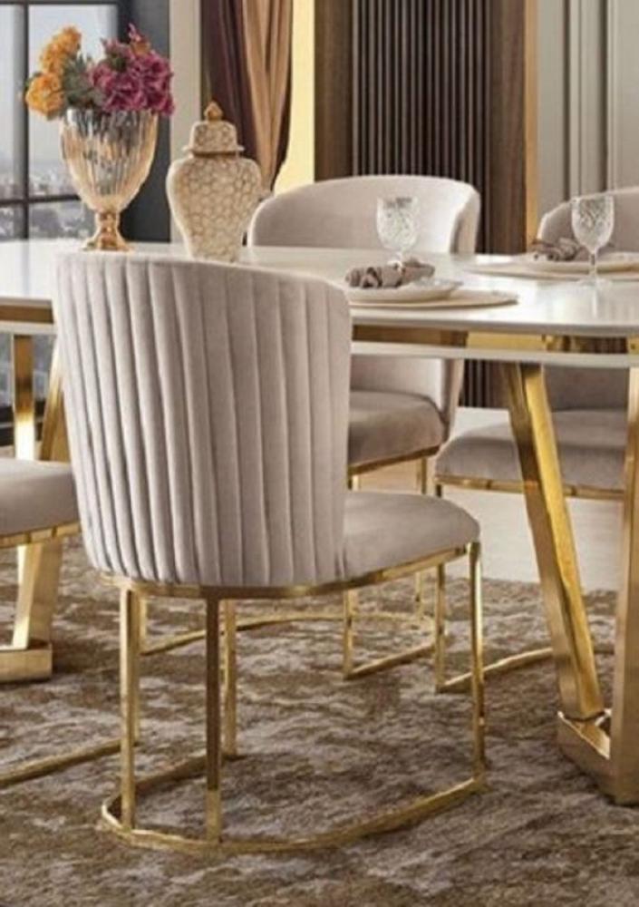 Casa Padrino Luxus Esszimmerstuhl 6er Set Grau / Gold 66 x 52 x H. 90 cm - Luxus Esszimmer & Restaurant Möbel Bild 1