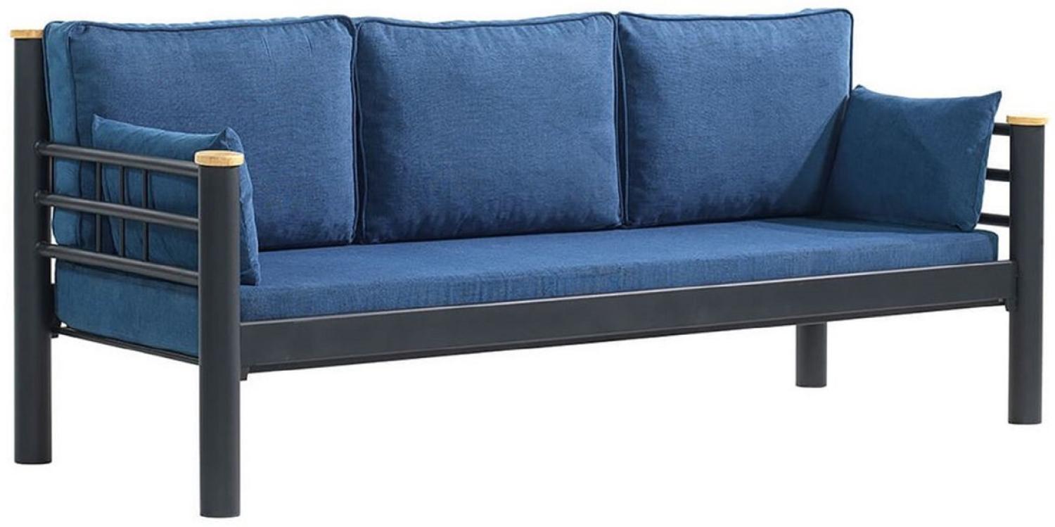 Casa Padrino Jugendstil Gartensofa Blau / Grau / Naturfarben 200 x 70 x H. 85 cm - Metall Garten Sofa mit Kissen - Terrassen Sofa - Garten Möbel - Terrassen Möbel - Jugendstil Möbel Bild 1