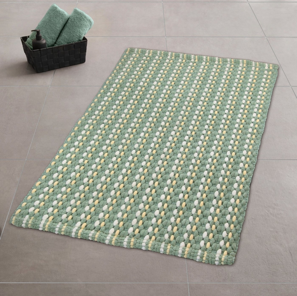 Kleine Wolke Badematte Loop, Höhe 12 mm, beidseitig nutzbar, fußbodenheizungsgeeignet, schnell trocknend, Baumwolle, Polyester, rechteckig, Badteppich, weiche Chenillequalität, gestreift, handgewebt Bild 1