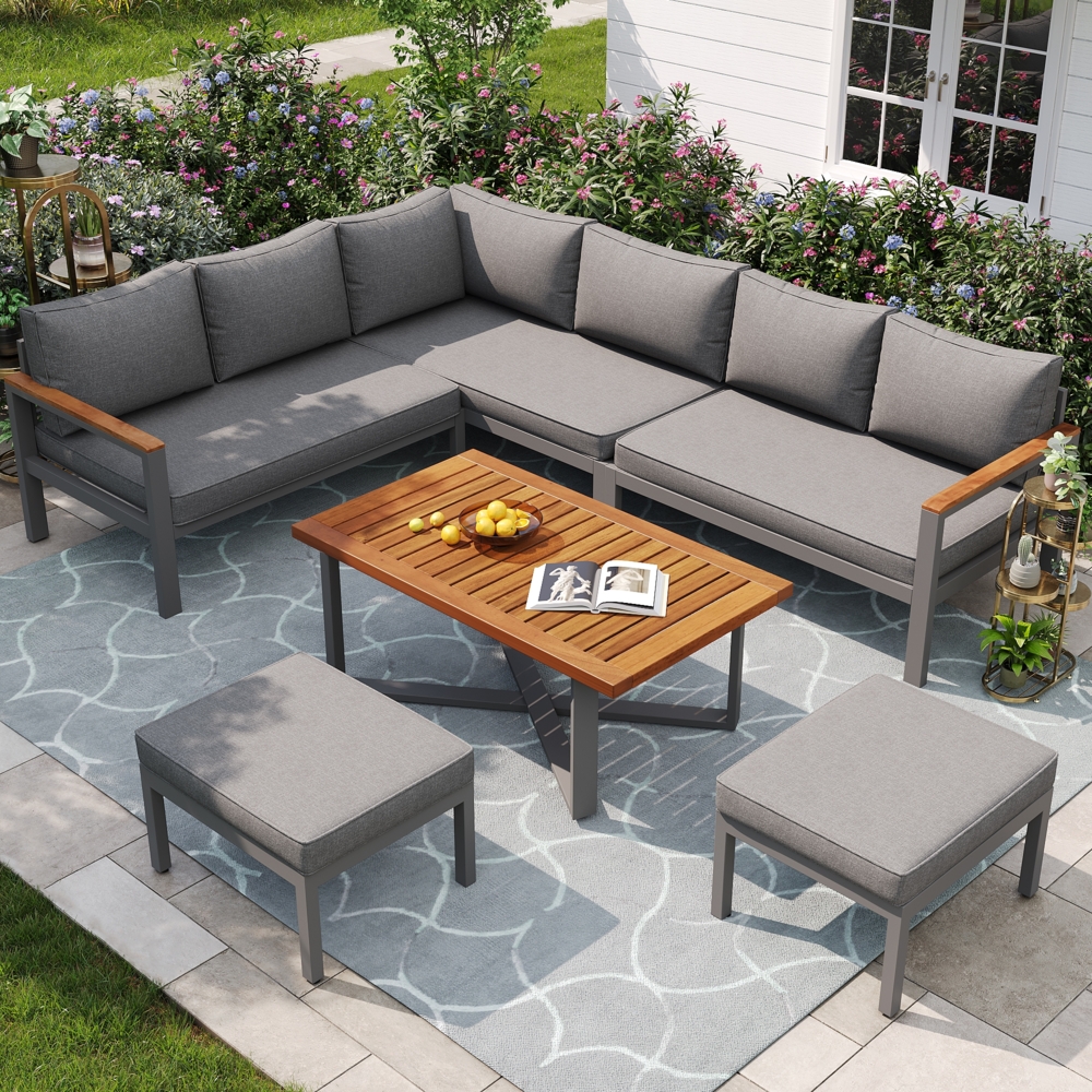 Merax Gartenlounge-Set für 7-8 Personen, Gartenmöbel, Gartenmöbel Set für Garten, Balkon, Terrasse, wetterfest Sitzgruppe Essgruppe, Moderne Gartengarnitur,Gartenmöbelset mit Gestell aus verzinktem Eisen Bild 1