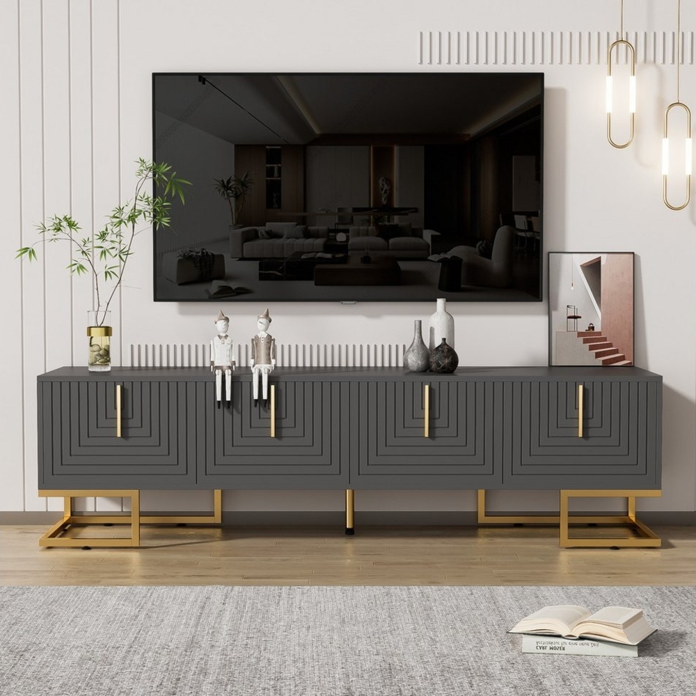 Refined Living Lowboard TV-Schrank, lowboard mit strukturierter Tür, Wohnzimmer Fernsehtisch (1 Artikel, 4 Türen, 170*40*45,5cm, TV Board), TV-Möbel mit Schubladen, goldenen Griffen und goldenen Füßen Bild 1