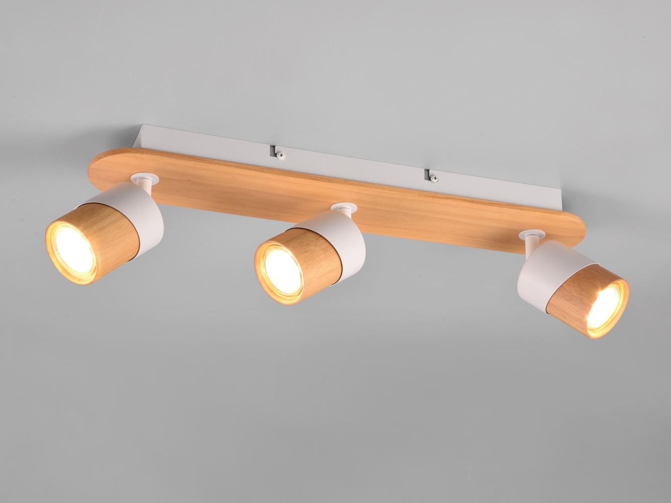 LED Deckenstrahler 3-flammig, Naturholz & Metall Weiß, Breite 48cm Bild 1