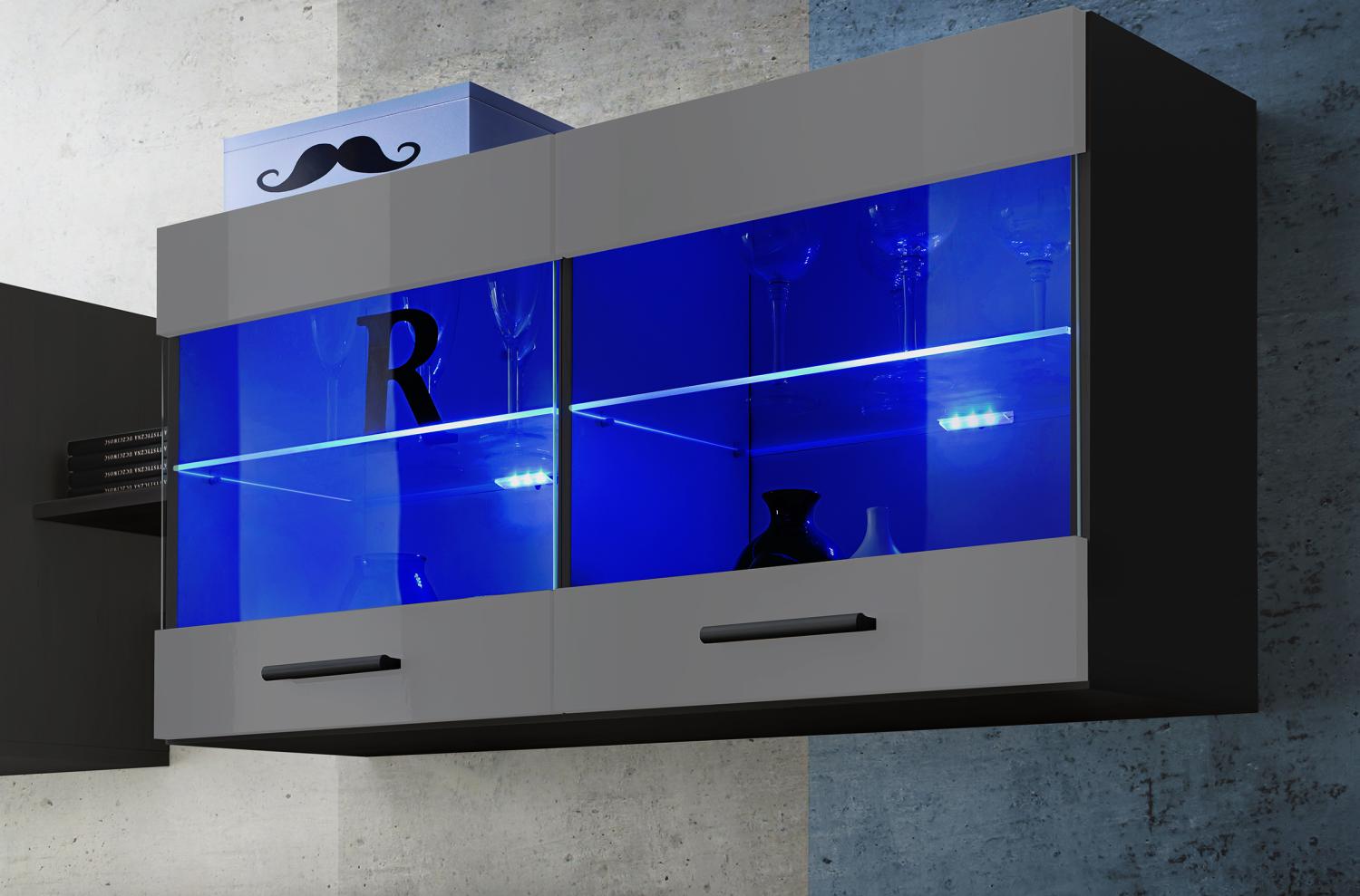 99rooms Teka Vitrine I Schwarz Grau Hochglanz Blau Bild 1