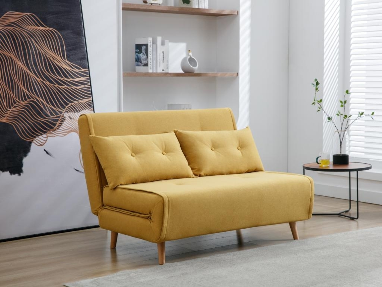 Vente-unique - Sofa 2-Sitzer mit Schlaffunktion - Stoff - Senfgelb - URIBIA Bild 1