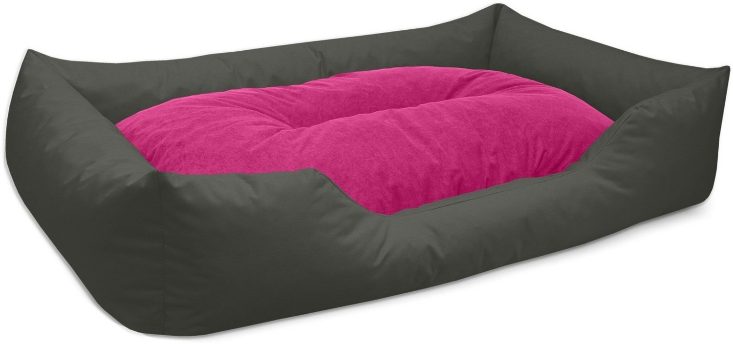 BedDog Hundebett MIMI, Hundesofa aus Cordura, Microfaser-Velours, waschbares Hundebett vier-eckig mit Rand, Hundekissen (XXXL) ca. 150x110x28cm, PASSION-ROCK (grau/pink) Bild 1