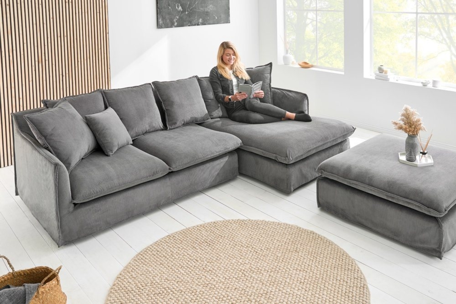 riess-ambiente Ecksofa HEAVEN 255cm grau, Einzelartikel 1 Teile, Couch · L-Form rechts · Wohnzimmer · Cord · Federkern · Landhaus Bild 1