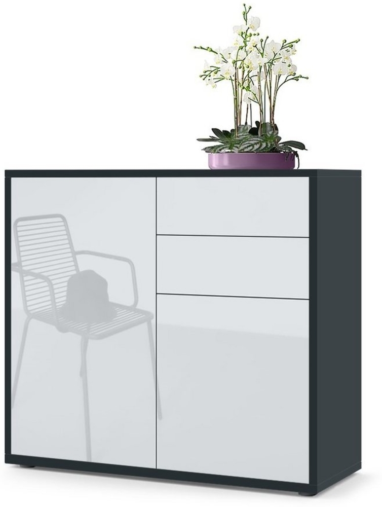 Vladon Sideboard Ben, Kommode mit 2 Türen und 2 Schubladen, Schwarz matt/Weiß Hochglanz (79 x 74 x 36 cm) Bild 1