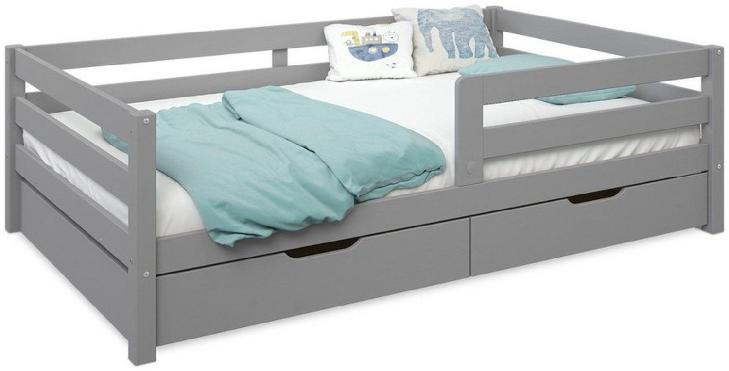 Ehrenkind Kinderbett Sona aus massivem Kiefernholz mit Rausfallschutz (Jugendbett in weiß, Kinder Bett), Kinderbett 120x200cm Bild 1