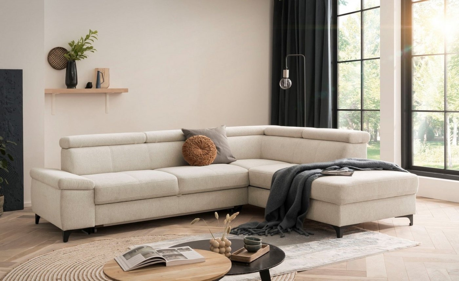 XDREAM Ecksofa Samos, mit Schlaffunktion, Bettkasten und einstellbaren Kopfstützen, Recamiere wahlweise links oder rechts, Schlafsofa L-Form mit Stauraum Bild 1