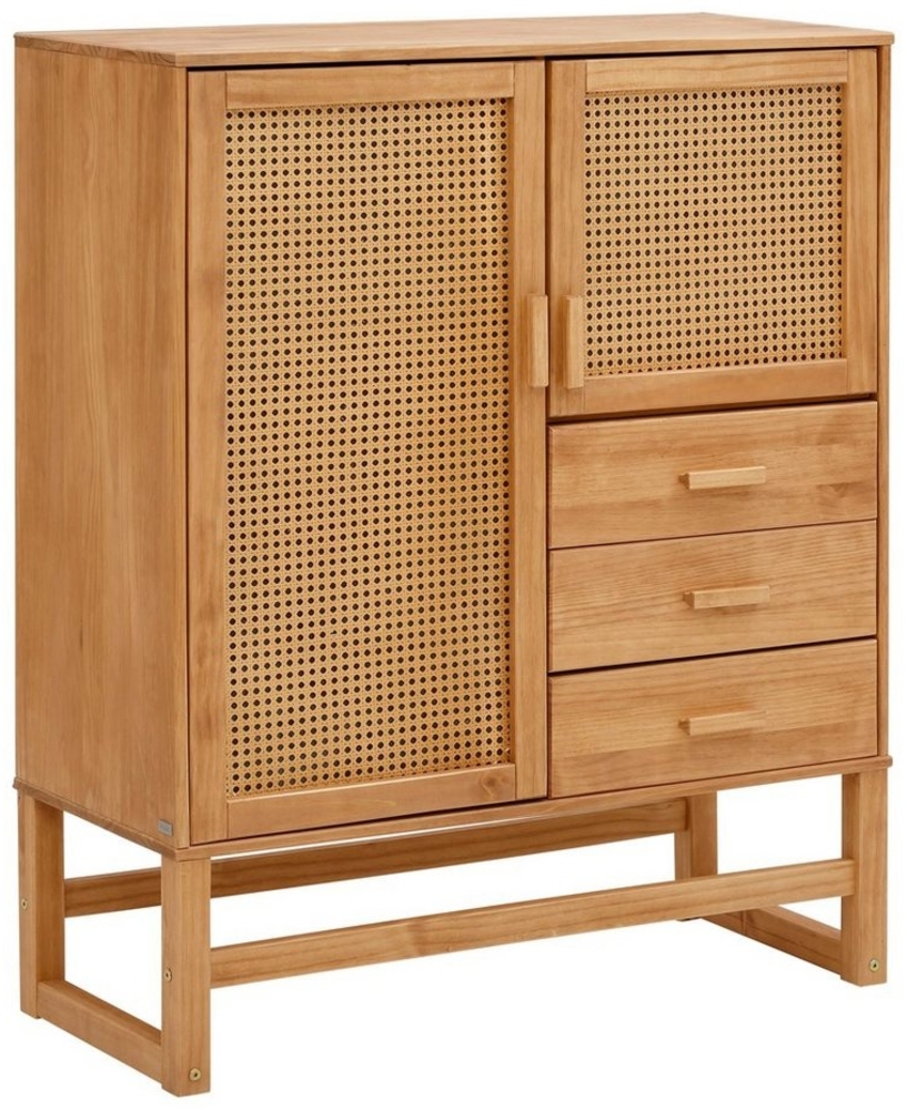 Home affaire Highboard Linz, Stauraumschrank mit Rattangeflecht auf den Türfronten, Massivholz Bild 1