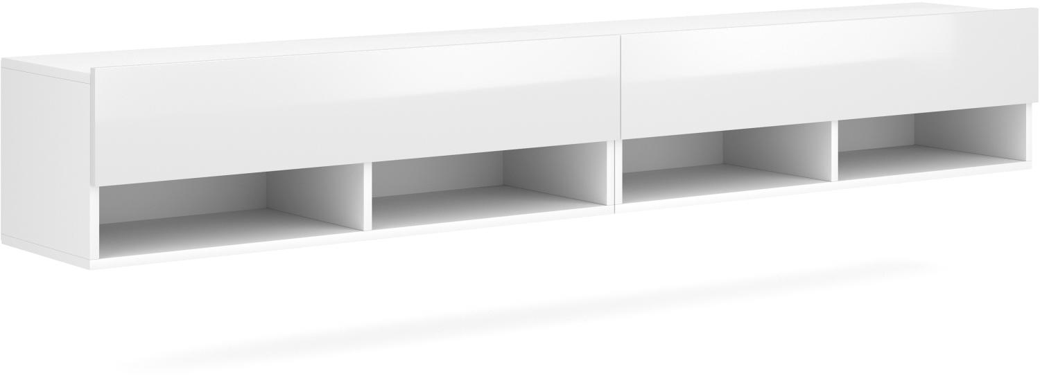 Domando Lowboard Cinta 200cm Modern für Wohnzimmer Breite 200cm, Hochglanz, Weiß Matt und Weiß Hochglanz Bild 1