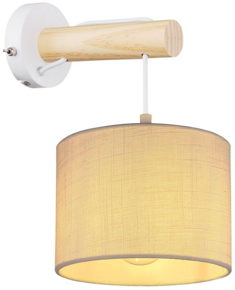 GLOBO Wandleuchte Innen mit Schalter Wandlampe Textil Schirm Holz Weiß 15377W Bild 1