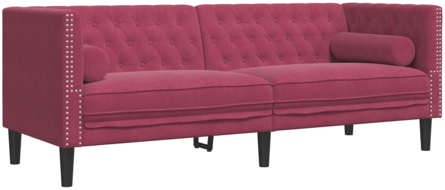 vidaXL Chesterfield-Sofa mit Nackenrollen 3-Sitzer Weinrot Samt 372697 Bild 1