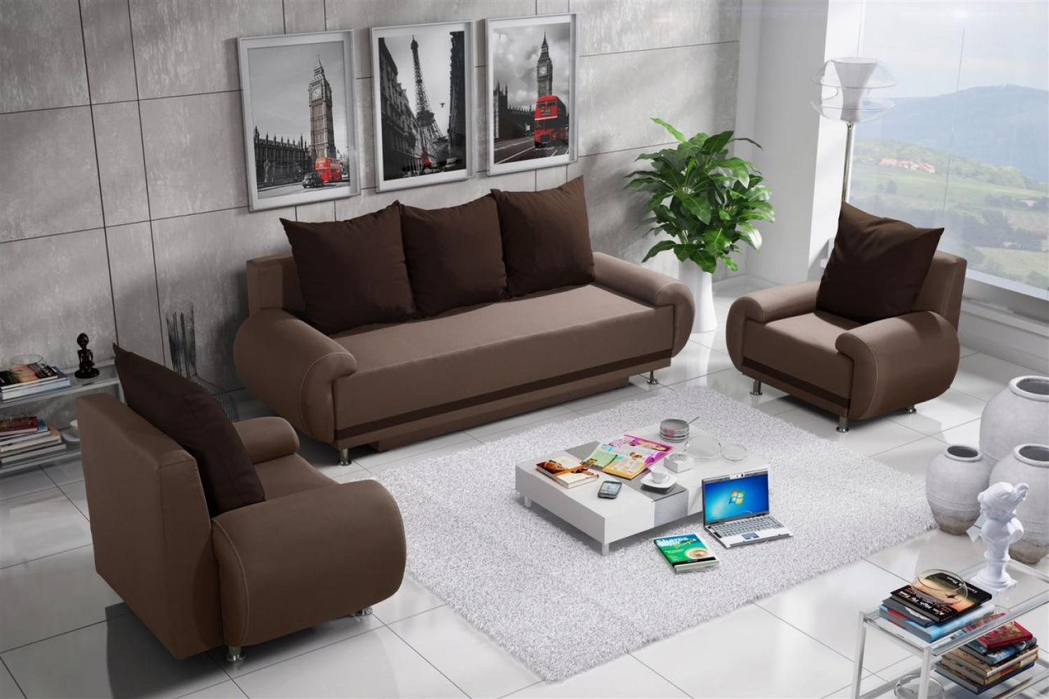 Sofa Set MIKA 3-1-1 Sofagarnitur in Polyesterstoff Sand / Braun Bild 1