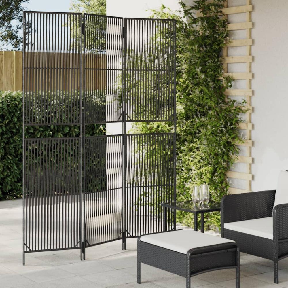 vidaXL Paravent 3-tlg. Schwarz Poly Rattan Bild 1