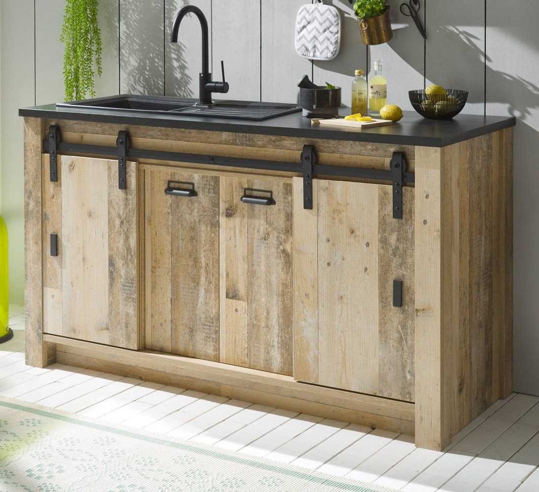 Furn. Design Spülenunterschrank Stove (Küchenschrank in Used Wood / Altholz Vintage, 161 x 93 cm) für Spüle oder Ceranfeld Bild 1