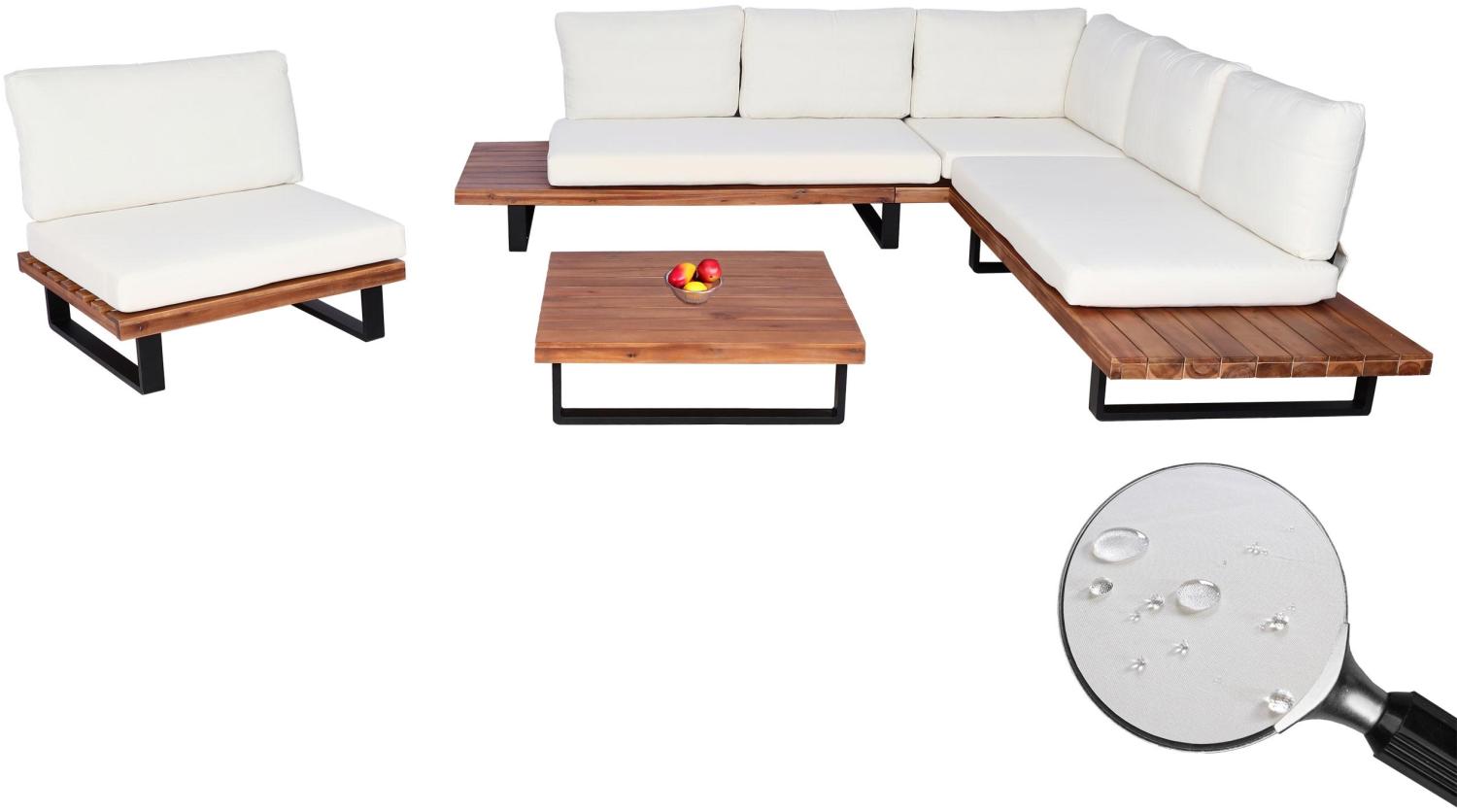 Garten-Garnitur mit Sessel HWC-H54, Lounge-Set Sofa, Spun Poly Akazie Holz MVG Aluminium ~ braun, Polster cremeweiß Bild 1