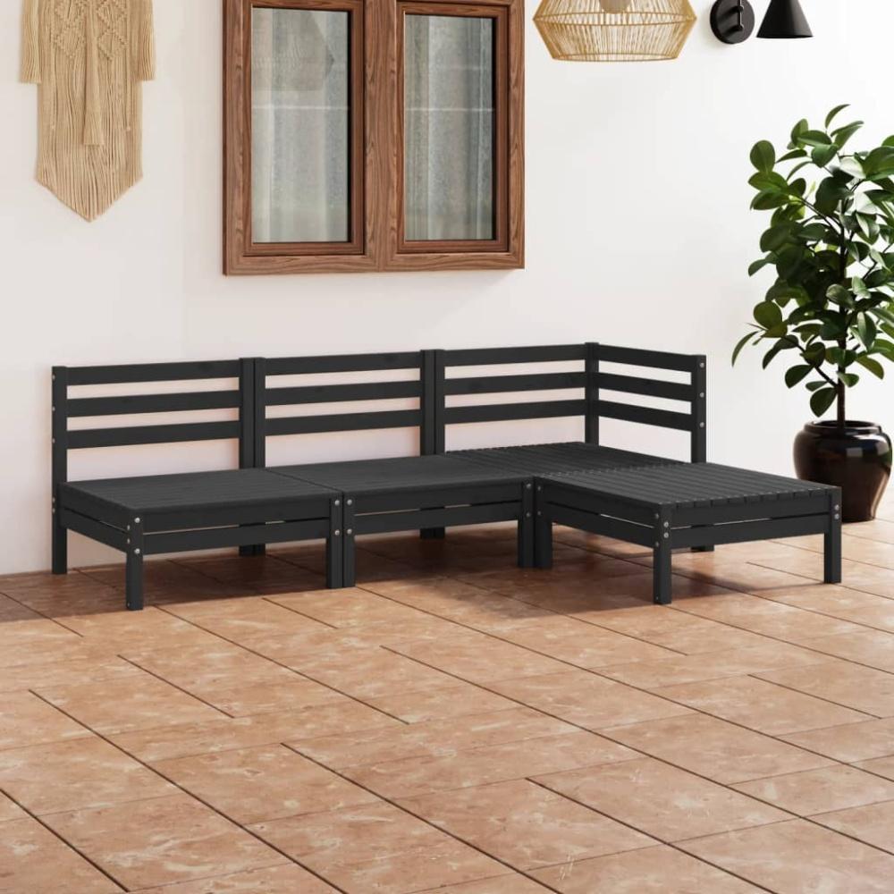 vidaXL 4-tlg. Garten-Lounge-Set Massivholz Kiefer Schwarz 3082631 Bild 1