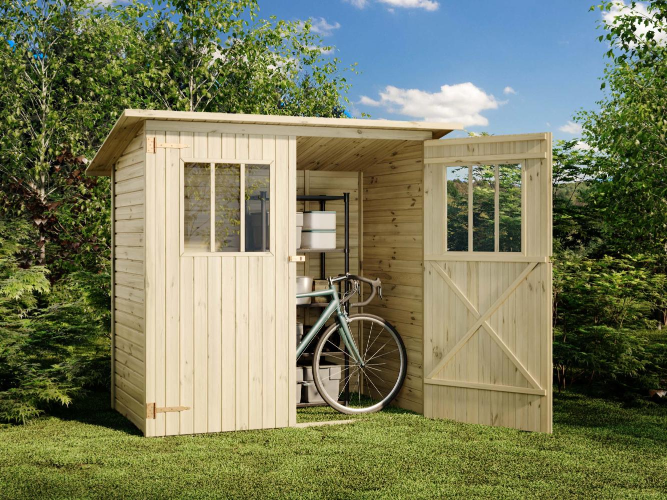 Alpholz Gerätehaus Zimowit 14 Gerätehaus aus Holz Geräteschrank mit 14 mm Wandstärke Gartenhaus mit Montagematerial Bild 1