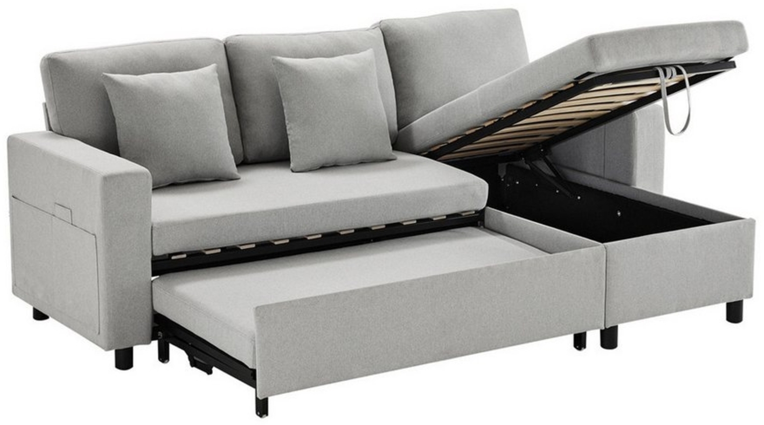 autolock Schlafsofa Schlafsofa,L-förmiges Sofa mit Schlaffunktion,Sofa-Chaiselongue, mit Stauraum,Taschenbecherhalter,Wohnzimmer-Schlafsofa Bild 1