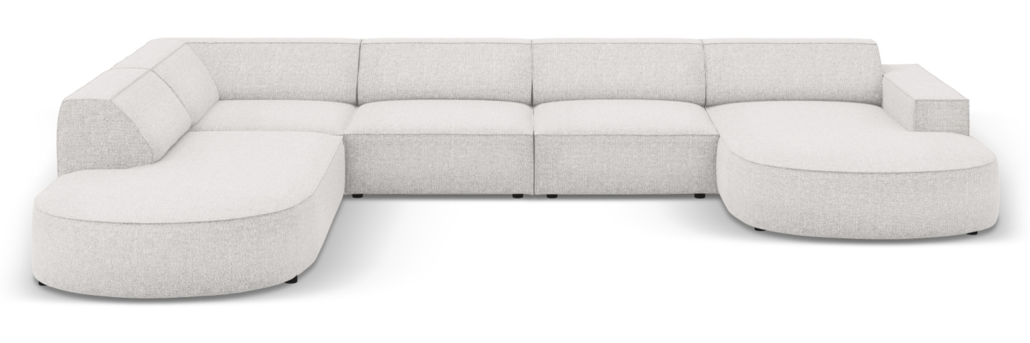 Micadoni Panorama-Ecksofa Jodie 7-Sitzer runde Recamiere Links Chenille Haga Hellgrau Bild 1