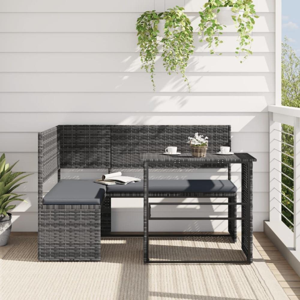 vidaXL Gartensofa in L-Form mit Tisch und Kissen Grau Poly Rattan 362348 Bild 1