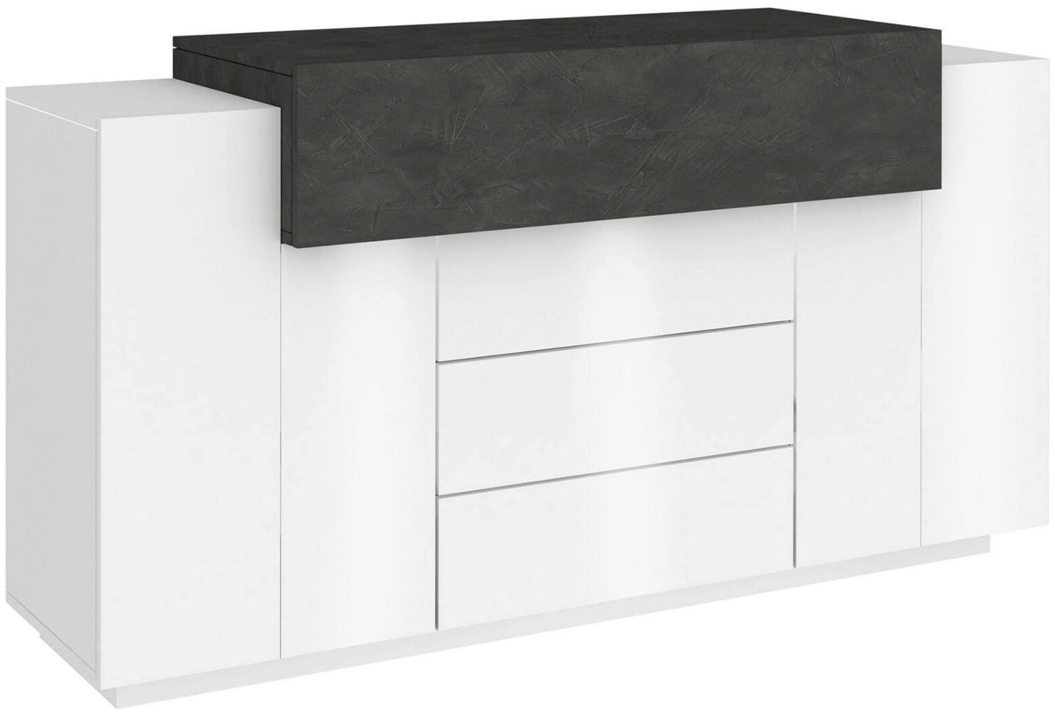 Dmora Kommode Arbon, Küchen-Sideboard mit 3 Türen und 3 Schubladen, Wohnzimmer-Buffet, 100 % Made in Italy, 160 x 45 x 86 cm, glänzendes Weiß und Schiefer, Bild 1