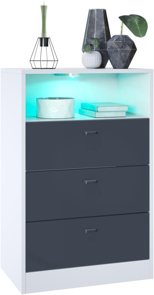 Vladon Kommode Pino V2, Anrichte mit 3 Schubladen & 1 offenem Fach, Weiß matt/Anthrazit matt (56 x 86,5 x 36 cm), mit RGB LED-Beleuchtung Bild 1