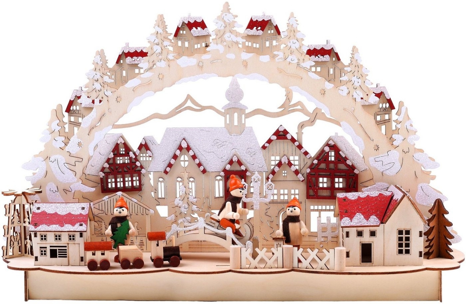 BRUBAKER LED Lichterbogen Schwibbogen - Winterlandschaft mit Altstadt, traditioneller Holzbogen mit 3D Szene beleuchtet handbemalt 27 cm hoch Bild 1